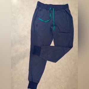 Figs Zamora Scrubs Jogger Heathered Denim Teal Strings Style#W20SW2009 Sz S EUC